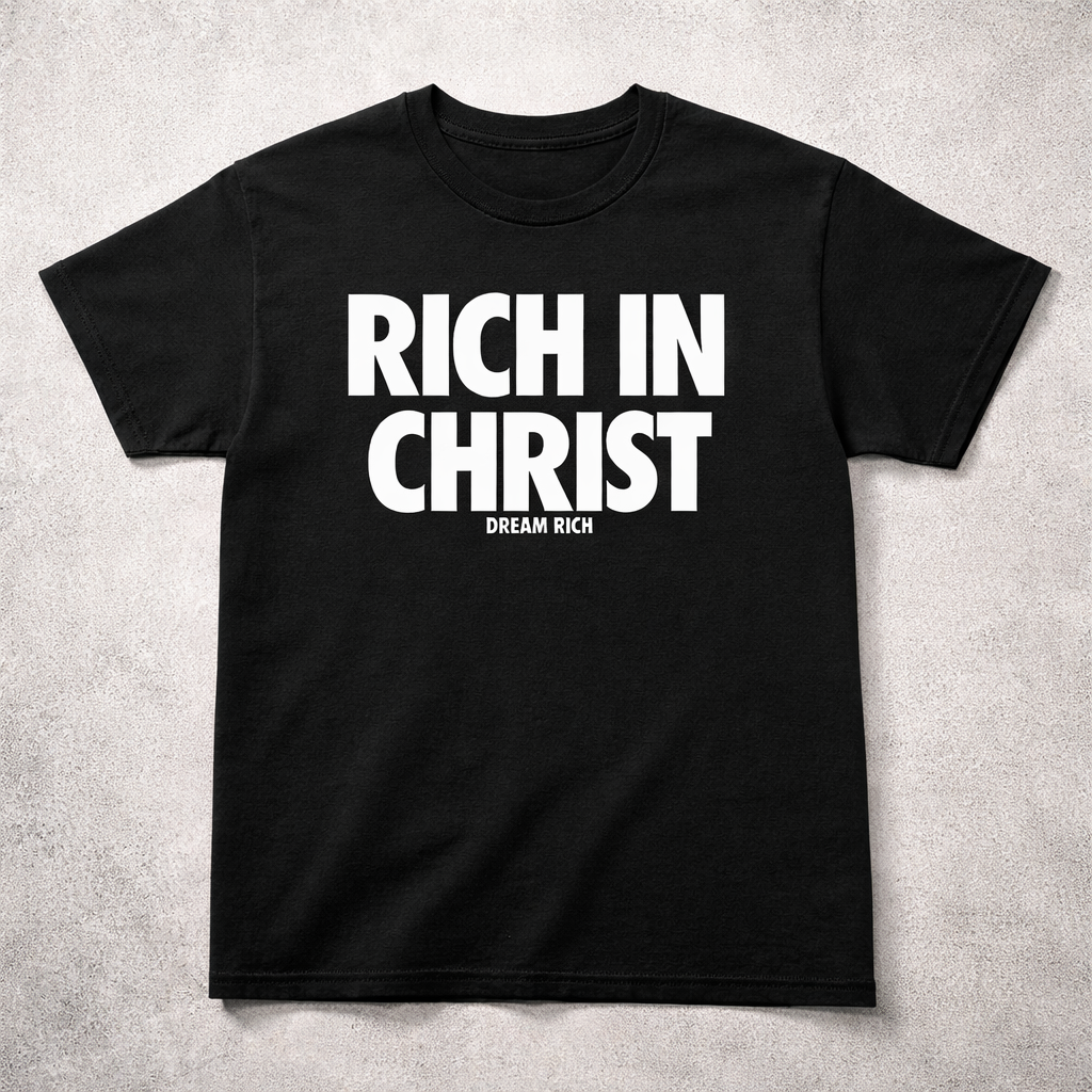 RICH IN CHRIST Black Tee – “Unshakable Classic”