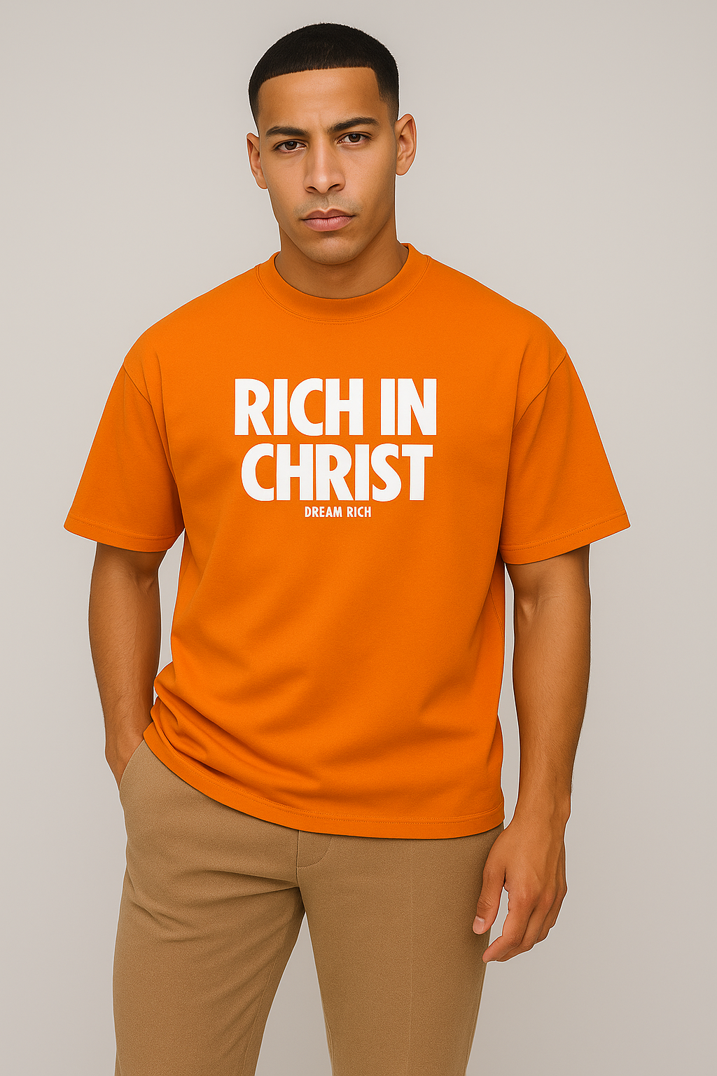 RICH IN CHRIST Orange Tee – “Vision on Fire”