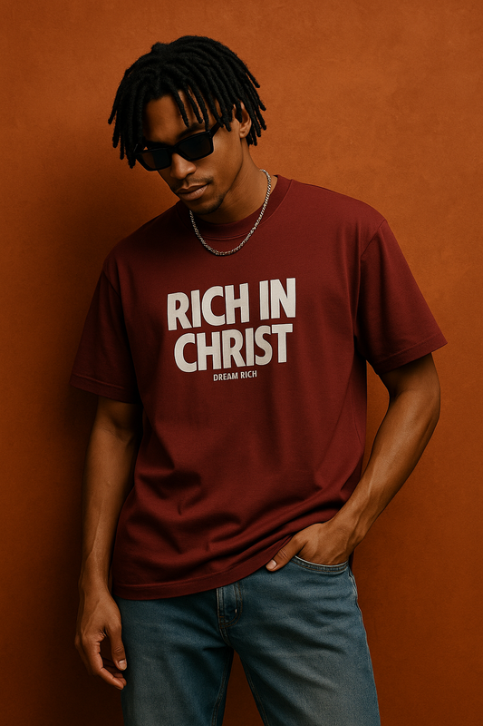 RICH IN CHRIST Maroon Tee – “Faith Runs Deep”