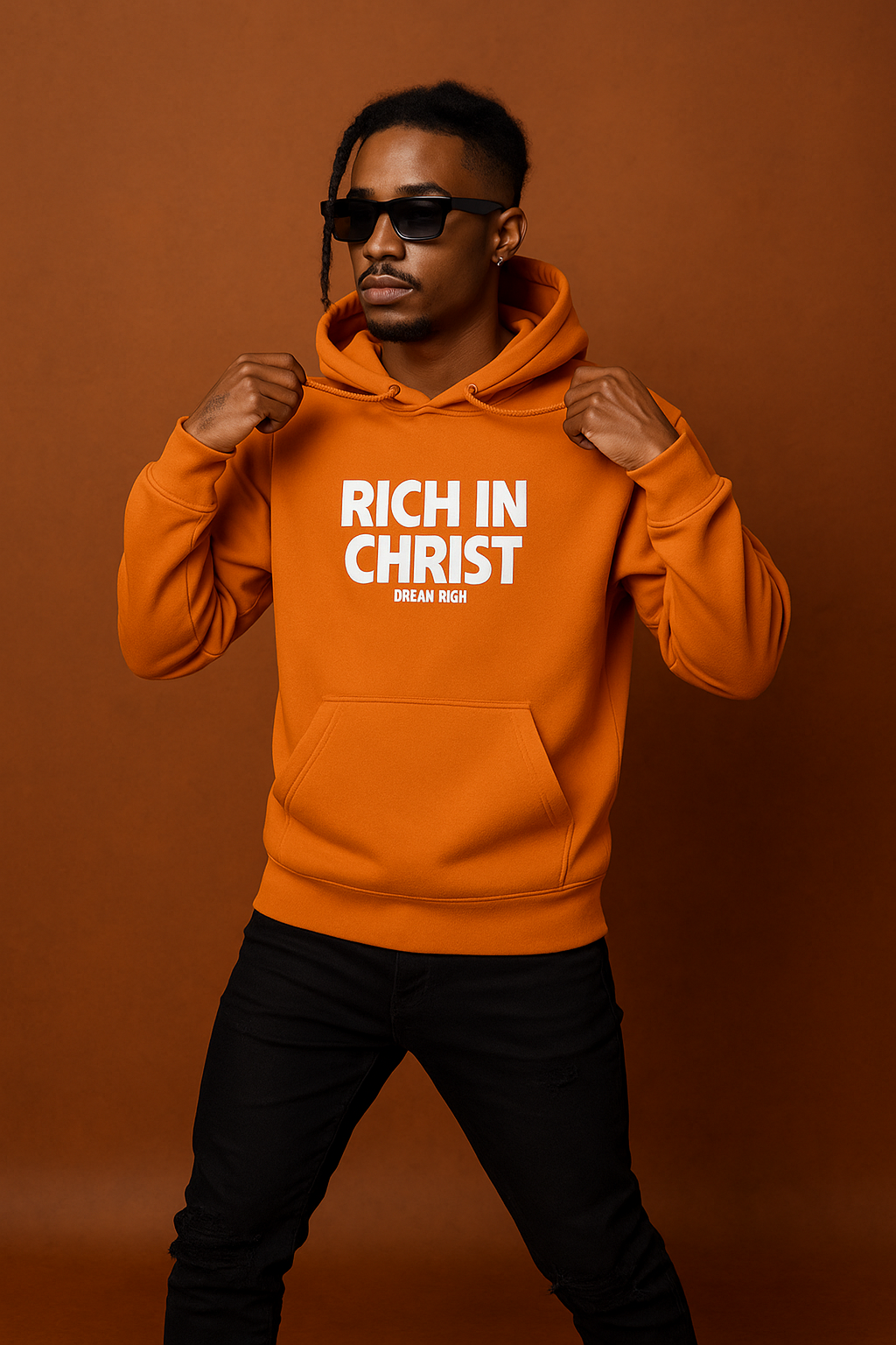 RICH IN CHRIST Orange HOODIE – “Vision in Motion”