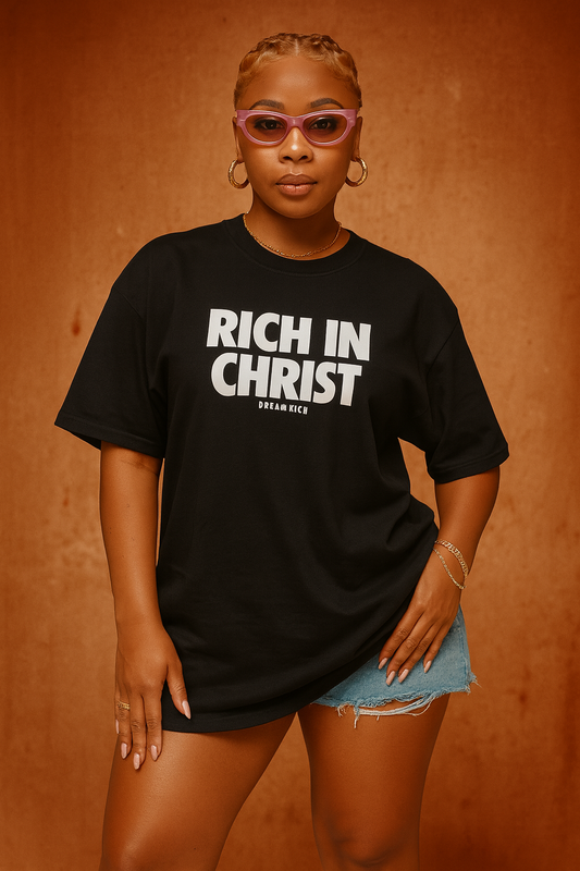 RICH IN CHRIST Black Tee – “Unshakable Classic”