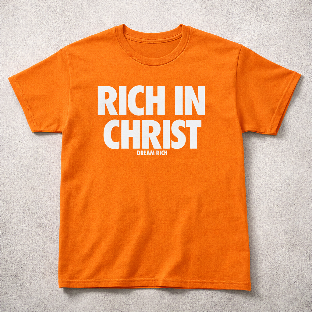 RICH IN CHRIST Orange Tee – “Vision on Fire”