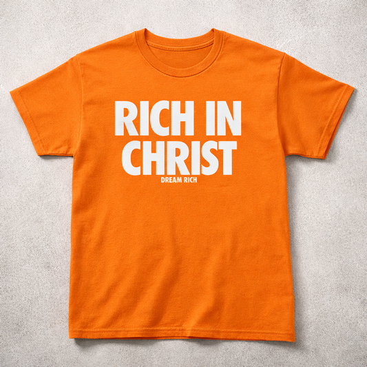 RICH IN CHRIST Orange Tee – “Vision on Fire”