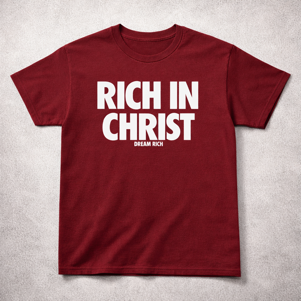 RICH IN CHRIST Maroon Tee – “Faith Runs Deep”