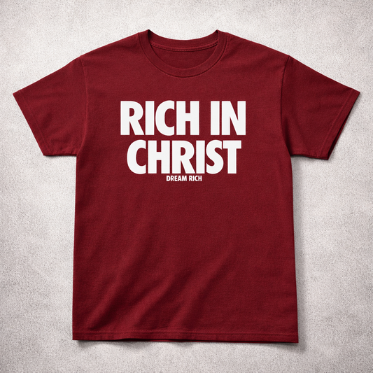RICH IN CHRIST Maroon Tee – “Faith Runs Deep”