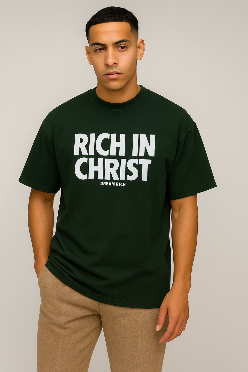 RICH IN CHRIST Black Tee – “Unshakable Classic”