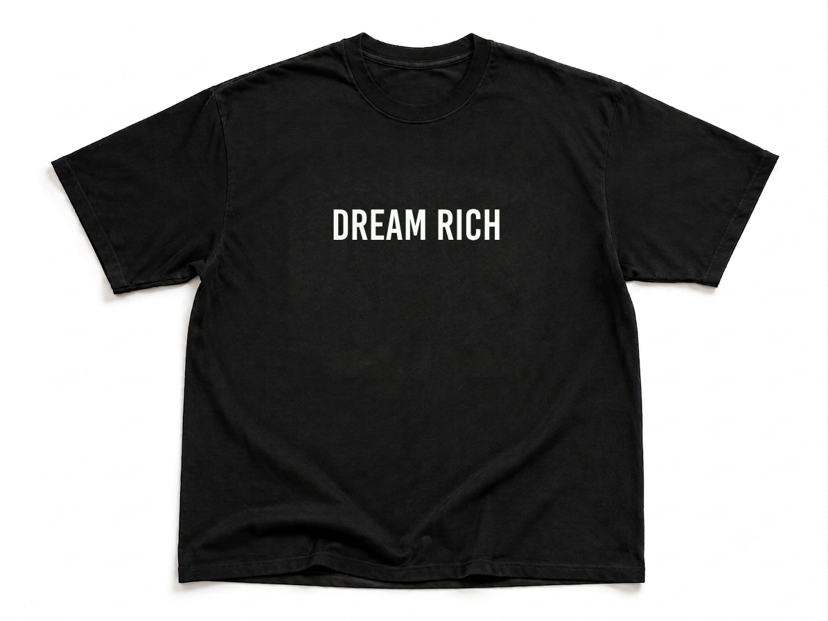 Dream Rich Tee — Black / White Print