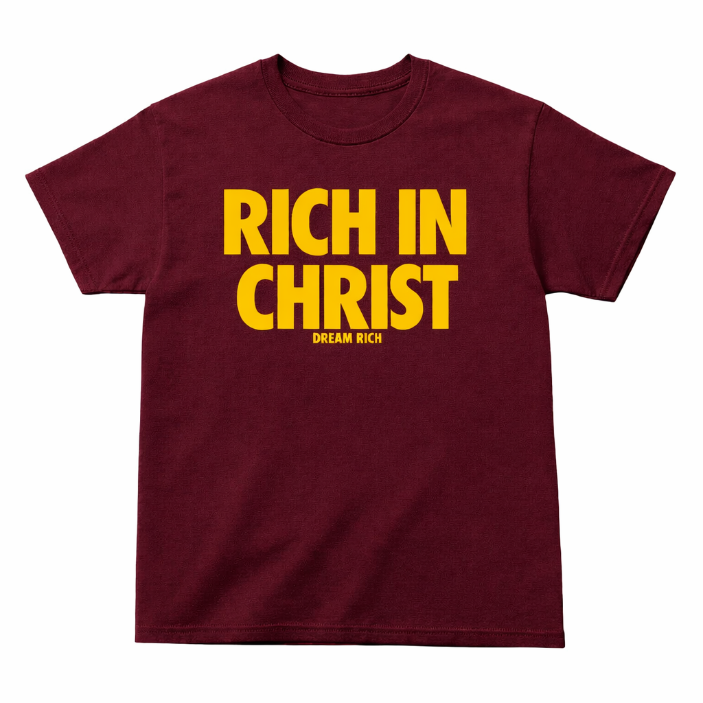 RICH IN CHRIST TEE (MAROON/YELLOW)
