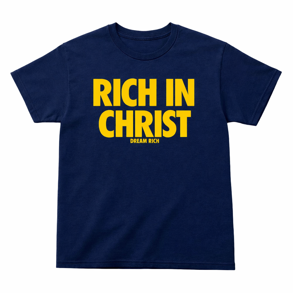 RICH IN CHRIST TEE (NAVY BLUE/YELLOW)